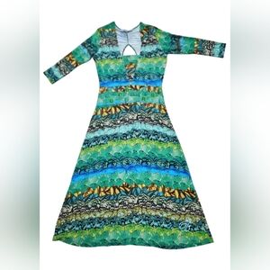 Authentic Blumarine Green Patterned Maxi Dress with Beads & B Swarovski accent.